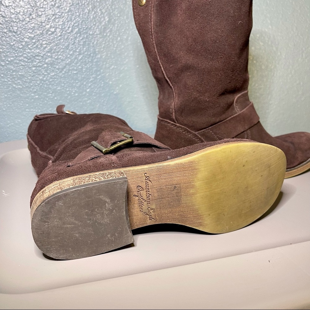 American Eagle Slouchy Leather Suede Moto Biker Boots - Picture 6 of 6